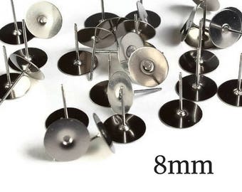 8mm Stainless Steel earstuds - post earrings - flat pad earrings - stainless steel earrings - stud earrings - 30 pieces (1978)
