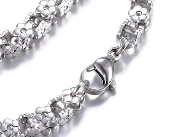 Stainless steel bracelet 9" - Flower Chain Bracelet with Lobster Clasps - 9 inches - 1 bracelet (2181)