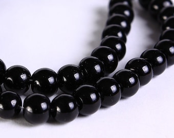 6mm black glass beads - 6mm opaque glass beads - 6mm round beads (281)