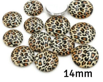 14mm Leopard  cabochons - 14mm Animal Skin pattern cabochons - 14mm round cabochons - 14mm glass cabochon - 14mm Printed Cabochons (2542)