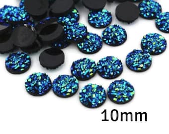10mm Blue round resin cabochon - Faux druzy cabochon - Faux drusy cabochon - Textured cabochons - 10mm glitter cabochons (2298)