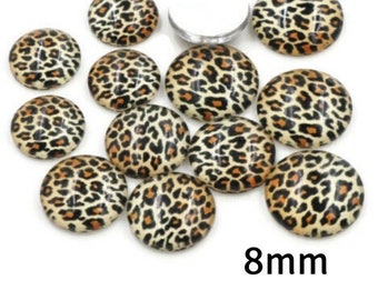 8mm Leopard  cabochons - 8mm Animal Skin pattern cabochons - 8mm round cabochons - 8mm glass cabochon - 8mm Printed Cabochons (2505)