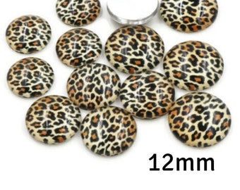12mm Leopard  cabochons - 12mm  Animal Skin pattern cabochons - 12mm round cabochons - 12mm glass cabochon - 12mm Printed Cabochons (2503)