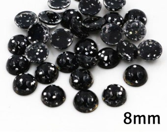 8mm black silver round resin cabochon - Black Glitter Cabochon - Domed Flat Back cabochons  - 8mm glitter cabochons (2518)