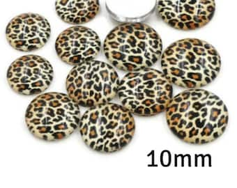 10mm Leopard  cabochons - 10mm Animal Skin pattern cabochons - 10mm round cabochons - 10mm glass cabochon - 10mm Printed Cabochons (2504)