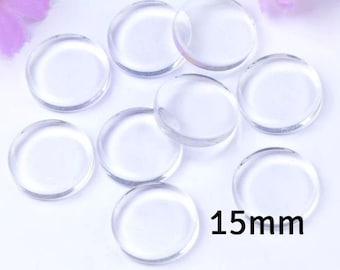 15mm clear cabochons - 15mm flat round cabochons - 15mm glass cabochon - Transparent Glass Cabochons - 2 Sided Flat Back (2526)