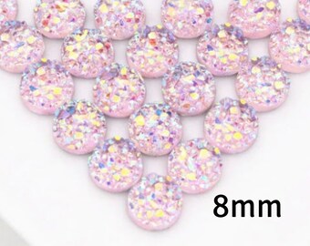 8mm pink round cabochon - Resin cabochon - Faux druzy cabochon - Faux drusy cabochon - Textured cabochons - chunky Cabochon (2203)