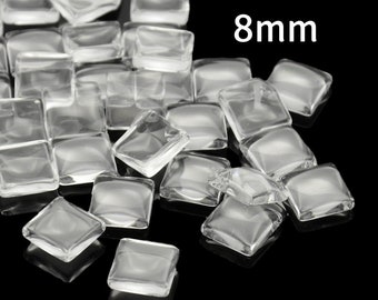 8mm clear cabochons - 8mm flat square cabochons - 8mm glass cabochon - 8mm domed cameo - 8mm dome cabochon (2170)