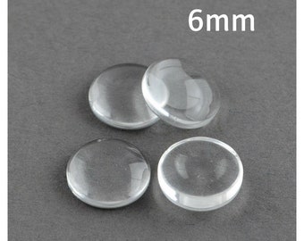 6mm clear cabochons - 6mm flat round cabochons - 6mm glass cabochon - 6mm half round cameo (2116)