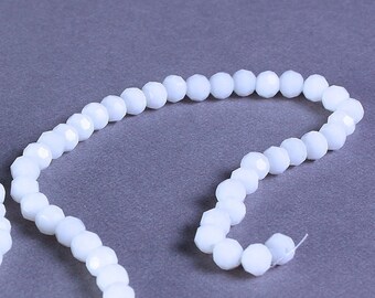 4mm white glass beads - 4mm white opaque beads - 4mm Faceted round beads - 4mm Opaque beads - 4mm glass beads - strand beads (2088)