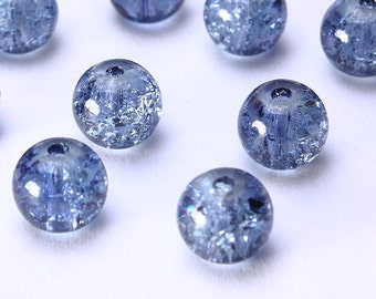 8mm to 10mm blue gray crackled beads - round crackle beads - 10mm glass bead - Transparent Beads - Translucent bead (659)