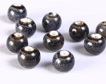 6mm Grey handmade beads - 6mm gray antique glazed beads - 6mm porcelain round beads (1355)