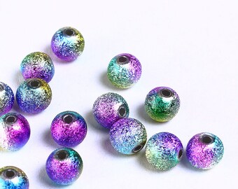 6mm purple pink green yellow stardust beads - multicolor stardust round beads - Sparkle Finish beads (938)