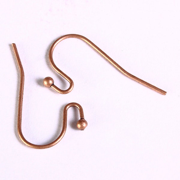 Antique copper earring - Antique copper hook earwire - Hook with Ball earwire - nickel free - lead free - cadmium free (1685)