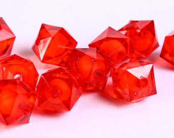 12mm red miracle beads - bead in bead - faceted cube beads - Gumball Bead - Clear beads - Gum ball beads (443)