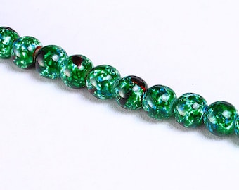 6mm green black round glass beads - 6mm round beads - 6mm opaque beads (942)