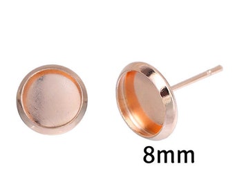 8mm earstud Rose gold findings - fits 8mm cabochon - Earring Setting - Nickel free - lead free - 8 pieces (4 pairs) (2197-)