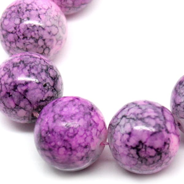 12mm Purple round beads - 12mm mottled glass beads (1135)