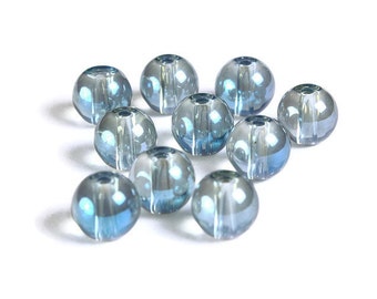 8mm Blue Gray Transparent beads - 8mm round glass bead (1699)