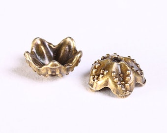 9mm antique brass flower bead caps - 9mm textured beadcaps - Cadmium free (1198)