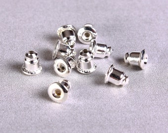 Bullet back stopper in silver tone - earring stoppers - Metal Earring Backs - Earnut Clutch - 6mm x 5mm - Nickel free - Lead free (1613)