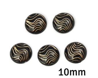 10mm Black gold cabochons - 10mm Black Gold Stripe pattern Cabochons - Domed cabochons - 10mm wave cabochon (2252)