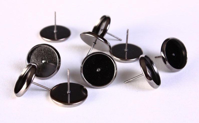 12mm Earstud gunmetal black finding fits 12mm cabochon nickel free lead free cadmium free 10 pieces 5 pairs 1389 image 1