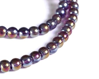 4mm metallic Violet blue grey glass beads - round AB finish beads - Glass beads for Jewelry Making (1564)