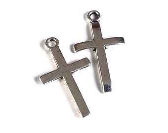 Antique silver cross charm - antique silver cross pendant - 24mm x 14mm - cadmium free (1683)