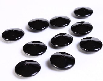 15mm black lens beads - black disk beads - Black lentille bead - opaque disk glass beads - black spacers beads (761)