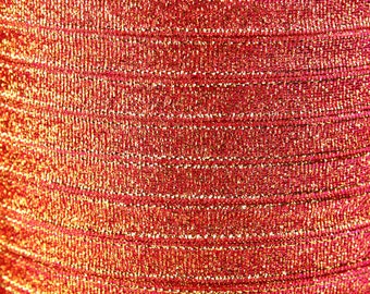 6mm Fuschia gold Sparkle ribbon - Satin ribbon - Metallic Sparkle satin ribbon - Spool ribbon - 25 yards - 75 feet (R058)