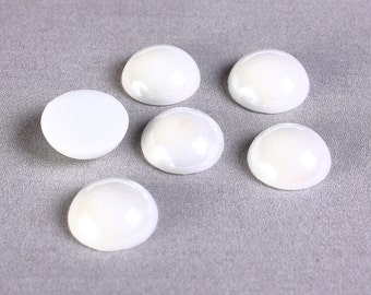 12mm White plated pearlized finish round glass cabochons - 11mm to 12mm - Opaque cabochons - pearlized cabochons (1319)