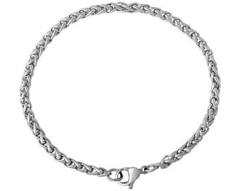 316 Stainless steel bracelet 7 1/8" - Wheat Chain Bracelet with Lobster Clasp - 7 1/8 inches (2175-1)