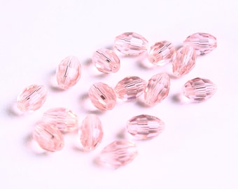 6mm x 4mm Pink rice beads - Pink oval beads - Pink faceted glass bead (1102)