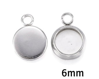 6mm Stainless Steel tray Pendant - 6mm 304 Stainless Steel cabochon settings - 6mm blank tray - round pendant tray with loop (2293)