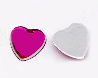 8mm pink heart cabochon - 8mm Hot pink heart cabochon - 8mm fuschia heart resin cabochon (922)