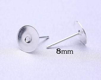 8mm earstud dark silver color findings flat pad - Nickel free - lead free - cadmium free - 30 pieces (1688---)