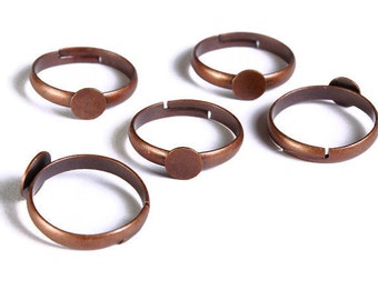 6mm antique copper pad ring blank adjustable - Blank ring cabochon base - nickel free - cadmium free - Lead free (1560)