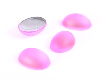 Pink Matte cabochons - Pink frosted cabochon - Pink oval cabochons with silver foil - 14mm x 10mm (1245)