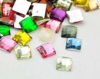 6mm Mixed color faceted square cabochon - Square resin cabochons - Petite cabochons - Flatback cabochons (1140)