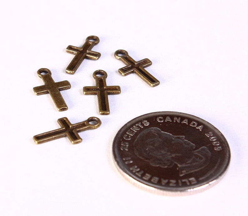 Petite cross charm Cross pendant antique brass cross charm Antique brass cross pendant 15mm x 8mm Nickel free Lead Free 1399 image 2