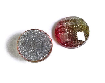 12mm Pink green glitter cabochon - sparkly cabochons - Galaxy glitter cabochon - 12mm Kawaii cabochon (1539)