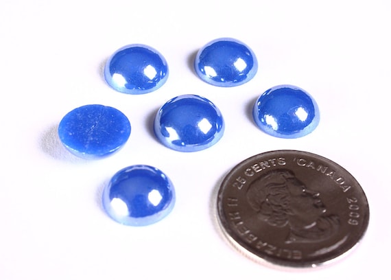 12mm Blue plated pearlized finish round glass cabochons - Dark blue  cabochon - Kawaii cabochon - 11mm to 12mm (1306)