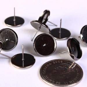 12mm Earstud gunmetal black finding fits 12mm cabochon nickel free lead free cadmium free 10 pieces 5 pairs 1389 image 2