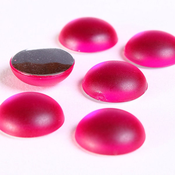 11mm Hot pink fuchsia Matte cabochon - hot pink frosted finish cabochon - acrylic round cabochons with silver foil (1192)