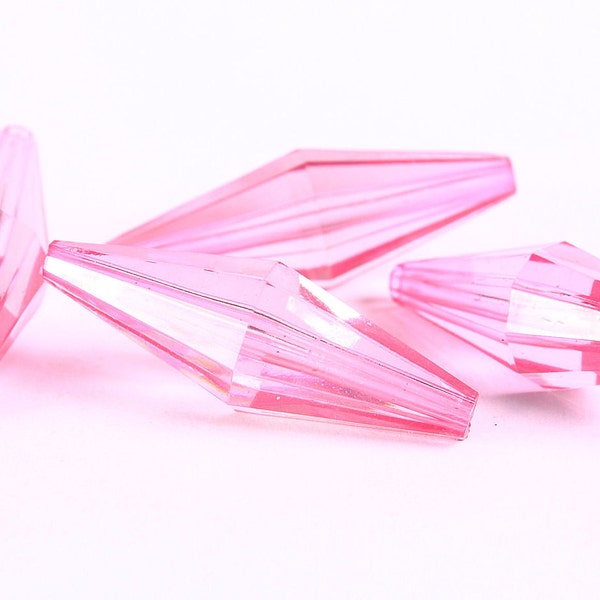 Long faceted bicone beads - light pink pendant - 36mm x 12mm (339)