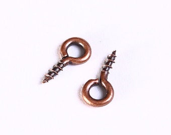 Antique copper screw eyes bails top drilled findings - 8mm x 4mm (1046-)