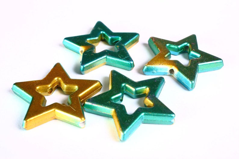 Green and gold large star beads 39mm Christmas decoration Tree decor 1375 image 1