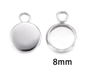 8mm Stainless Steel tray Pendant - 8mm 304 Stainless Steel cabochon settings - 8mm blank tray - round pendant tray with loop (2292)