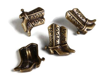 Cowboy Boot Buttons - Antique brass Cowgirl Boot Buttons - Shank Buttons - Metal Buttons - Western Buttons - Nickel free - Lead free (1910)